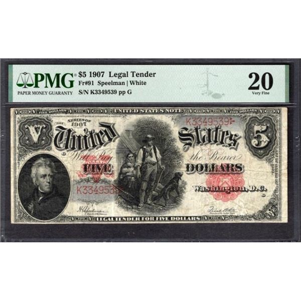1907 $5 Legal Tender Note PMG 20