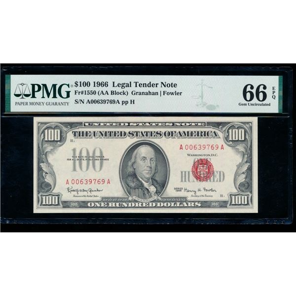 1966 $100 Legal Tender Note PMG 66EPQ