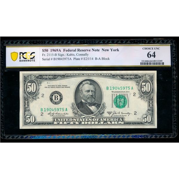1969A $50 New York FRN PCGS 64