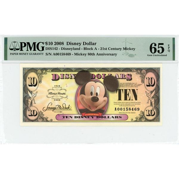 2008 $1 Mickey 80th Anniversary Disney Dollar PMG 65EPQ