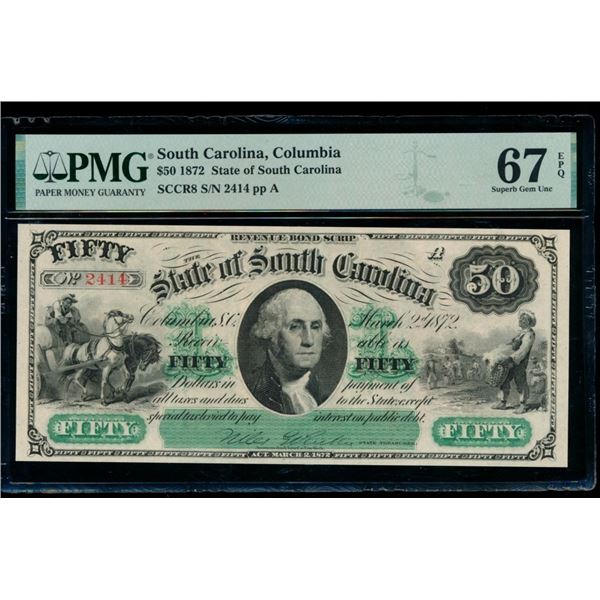 1872 $50 Columbia SC Obsolete PMG 67EPQ