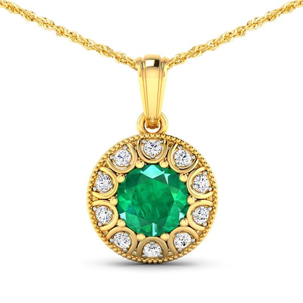 14KT Yellow Gold 1.8ctw Zambian Emerald and Diamond Pendant