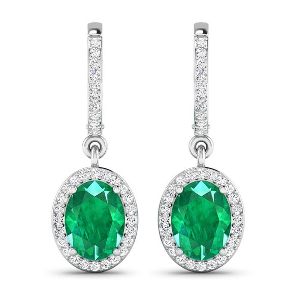 14KT White Gold 2ctw Zambian Emerald and Diamond Earrings
