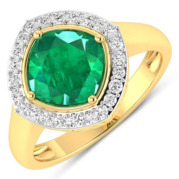 14KT Yellow Gold 2.07ctw Zambian Emerald and Diamond Ring