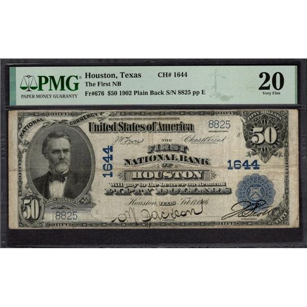 1902 $50 Houston TX National PMG 20