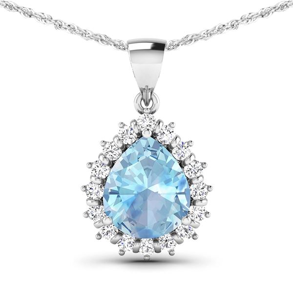 14KT White Gold 2.3ctw Aquamarine and Diamond Pendant