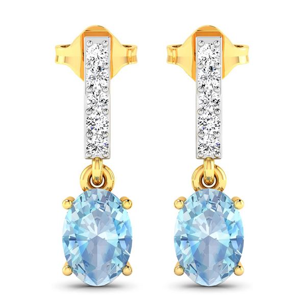 14KT Yellow Gold 1.02ctw Aquamarine and Diamond Earrings
