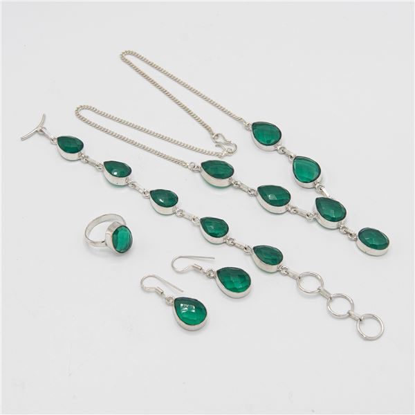 Lab Created Stunning 4 Piece Tsavorite Garnet Jewelry Set