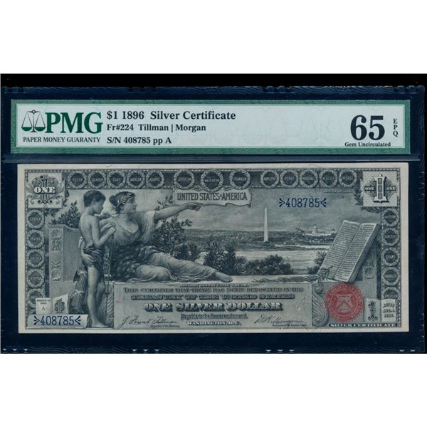 1896 $1 Educational Silver Certificate PMG 65EPQ