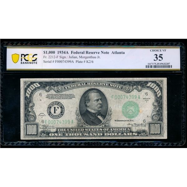 1934A $1000 Atlanta FRN PCGS 35