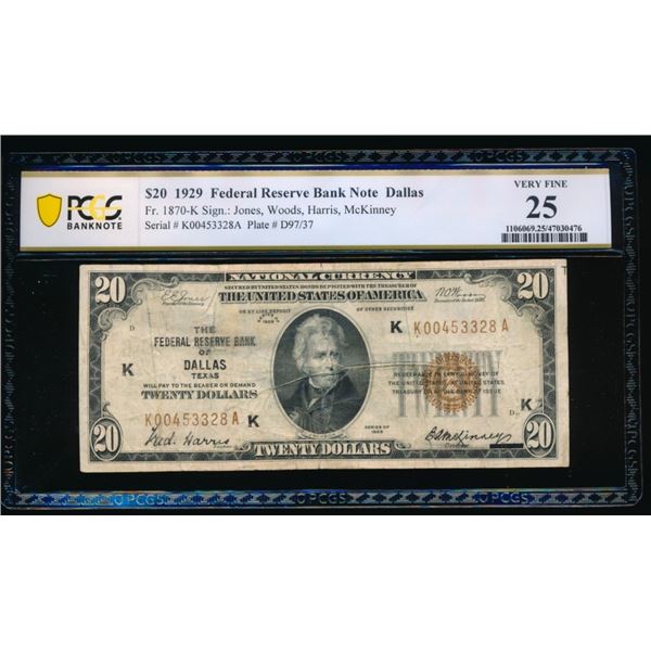 1929 $20 Dallas FRBN PCGS 25