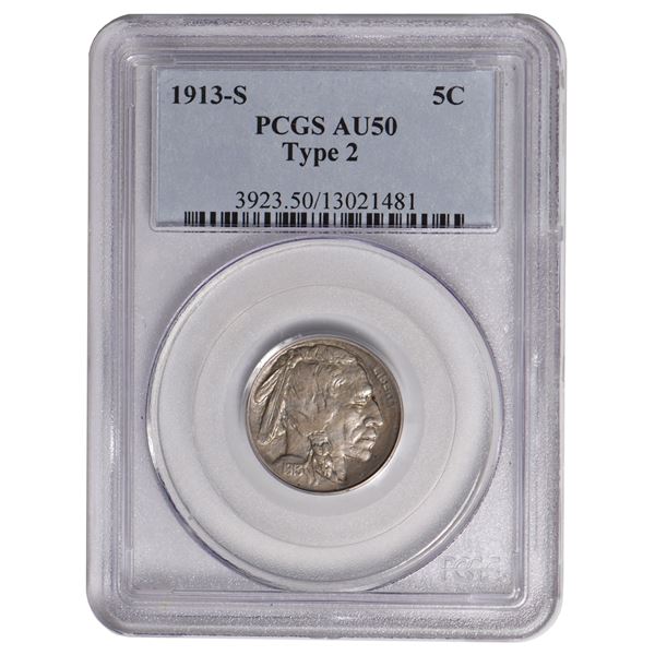 1913-S Buffalo Nickel Type ll PCGS AU50