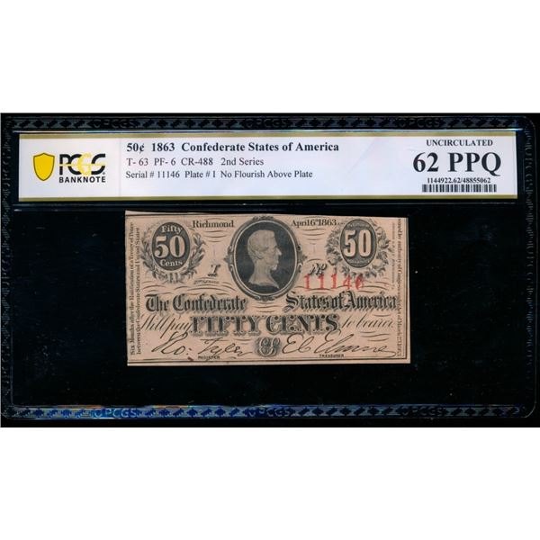 50 Cent 1863 T-63 Confederate PCGS 62PPQ