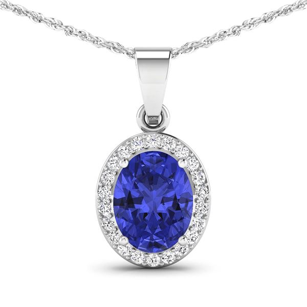 14KT White Gold 1.6ctw Tanzanite and Diamond Pendant