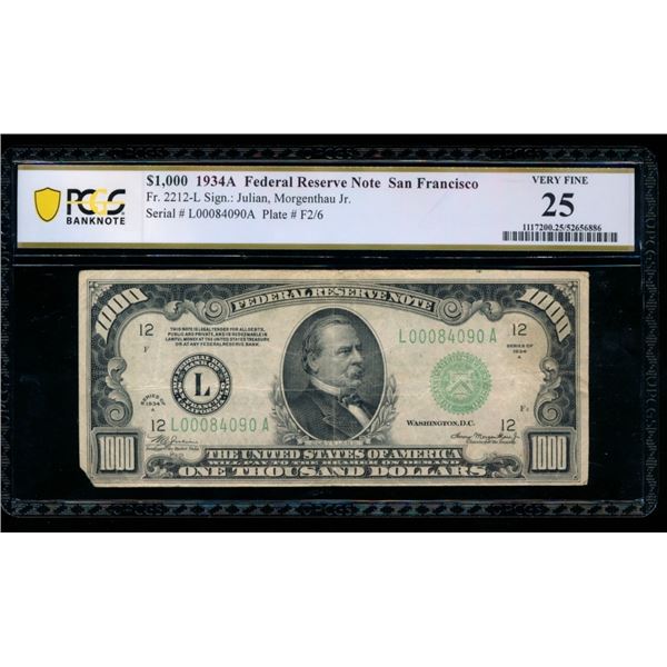 1934A $1000 San Francisco FRN PCGS 25