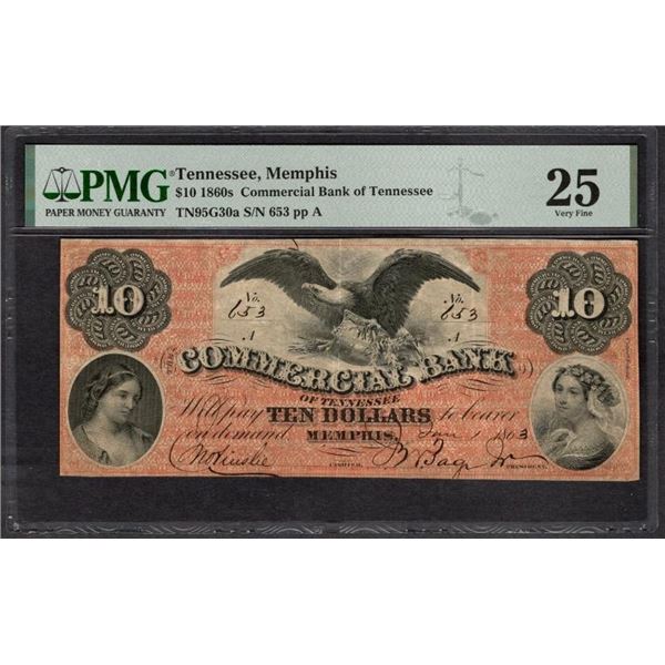 1863 $10 Memphis TN Obsolete PMG 25