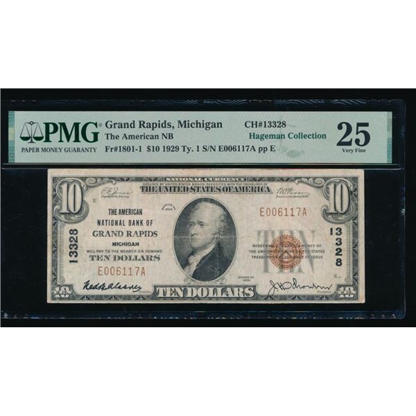 1929 $10 Grand Rapids MI National PMG 25
