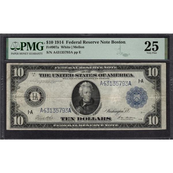 1914 $10 Boston FRN PMG 25