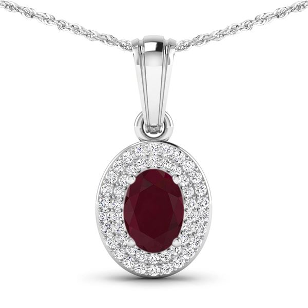 14KT White Gold 0.85ctw Ruby and Diamond Pendant