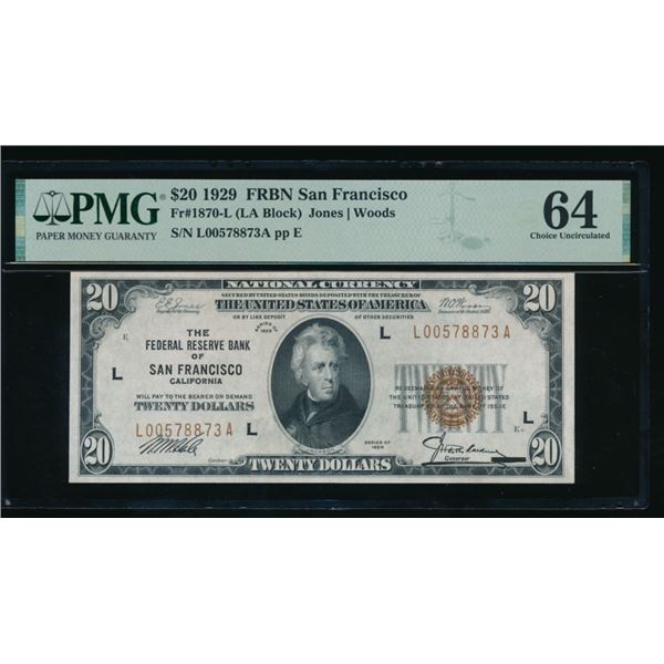 1929 $20 San Francisco FRBN PMG 64