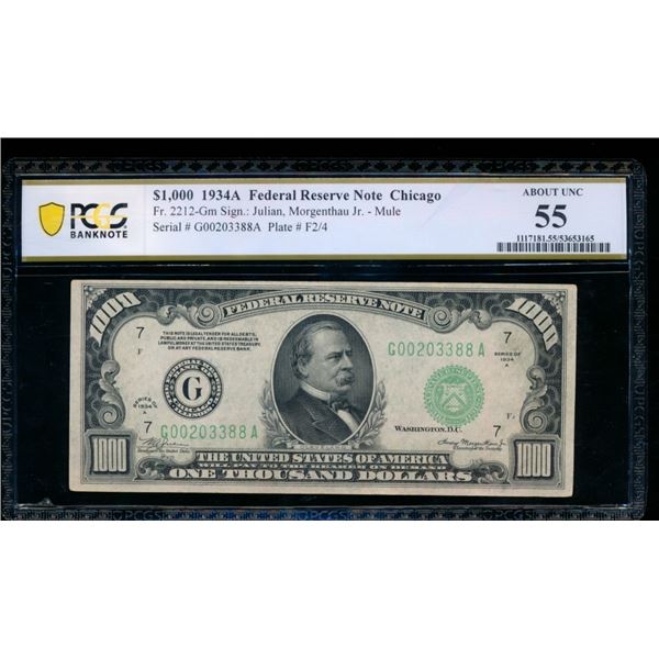 1934A $1000 Chicago FRN PCGS 55