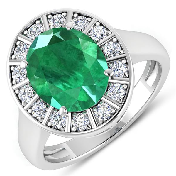 14KT White Gold 3.14ct Zambian Emerald and Diamond Ring