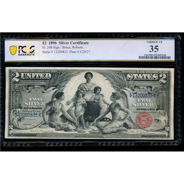 1896 $2 Educational Silver Certificate PCGS 35