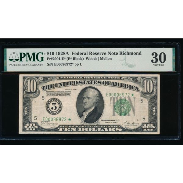 1928A $10 STAR Richmond FRN PMG 30