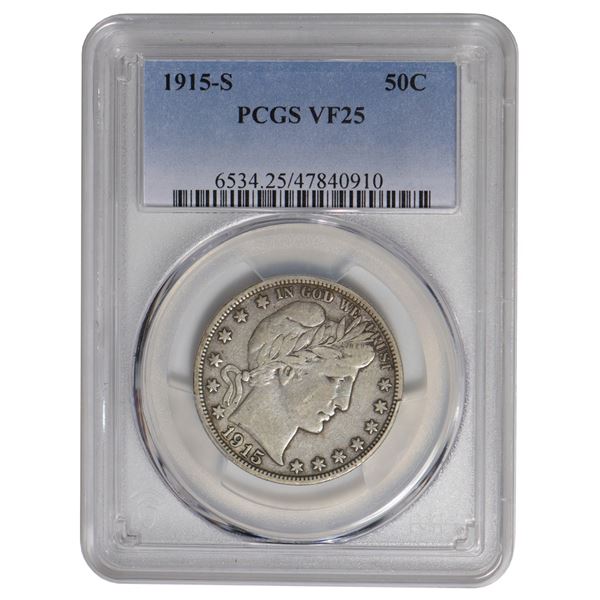 1915-S Barber Half Dollar PCGS VF25
