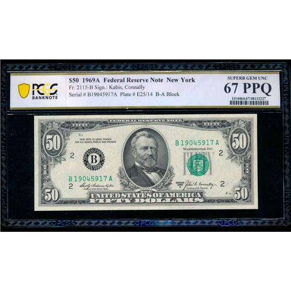 1969A $50 New York FRN PCGS 67PPQ
