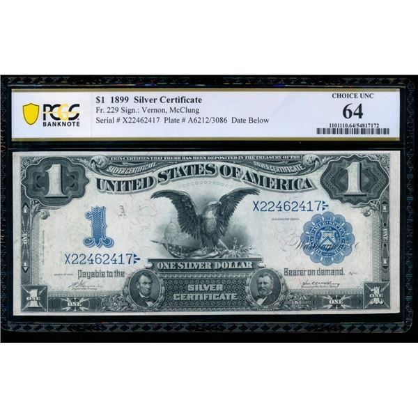 1899 $1 Black Eagle Silver Certificate PCGS 64