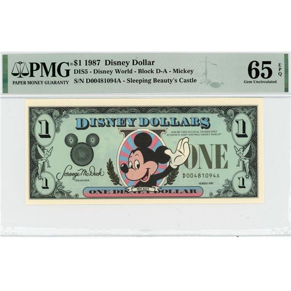 1987 $1 Mickey Disney Dollar PMG 65EPQ