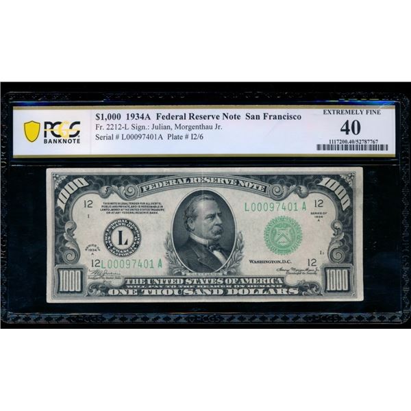 1934A $1000 San Francisco FRN PCGS 40