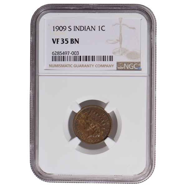 1909-S Indian Cent NGC VF35BN