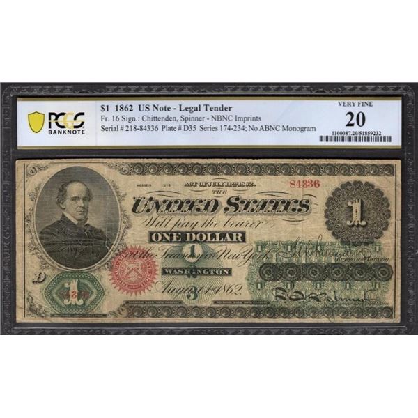 1862 $1 Legal Tender Note PCGS 20