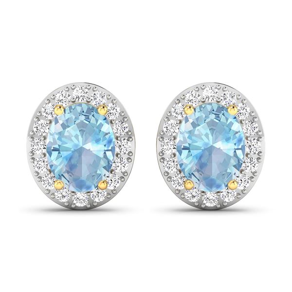 14KT Yellow Gold 1.92ctw Aquamarine and Diamond Earrings