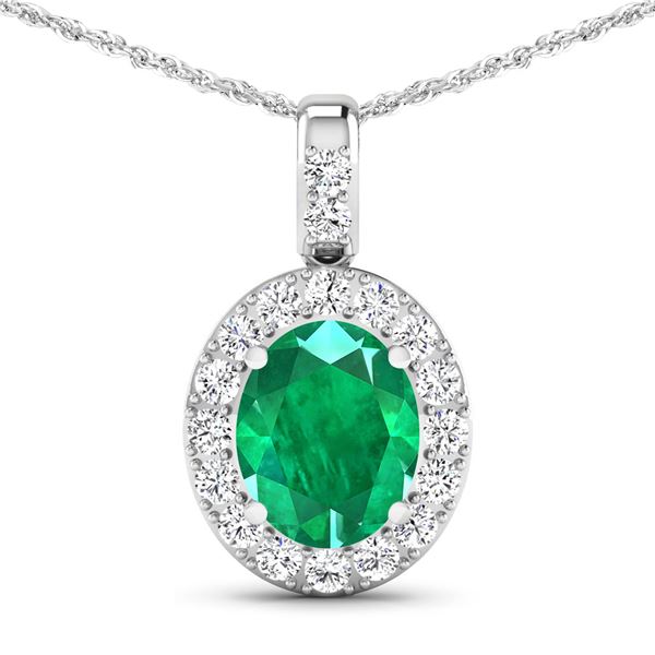 14KT White Gold 2.15ctw Zambian Emerald and Diamond Pendant