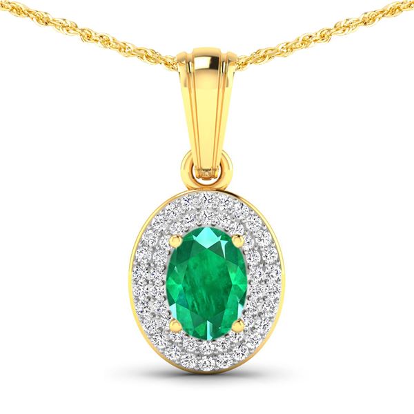 14KT Yellow Gold 0.56ctw Zambian Emerald and Diamond Pendant