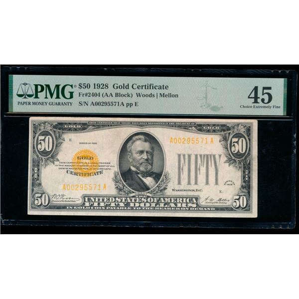 1928 $50 Gold Certificate PMG 45