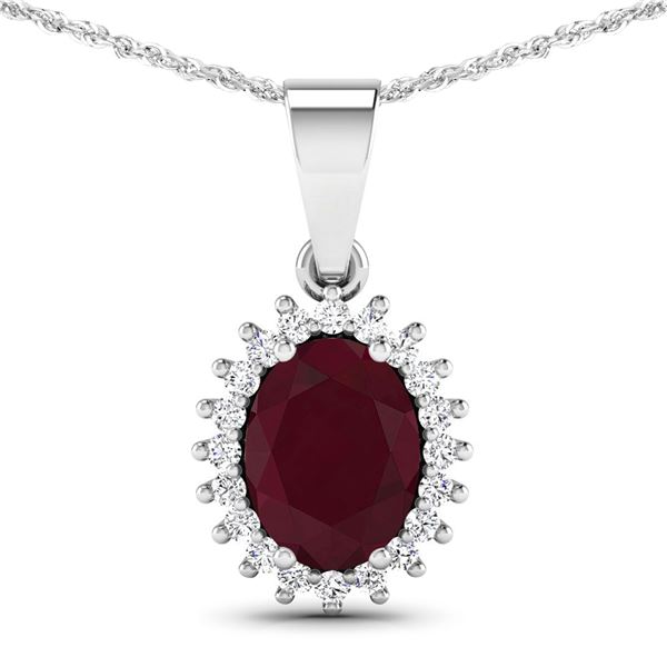 14KT White Gold 1.5ctw Ruby and Diamond Pendant