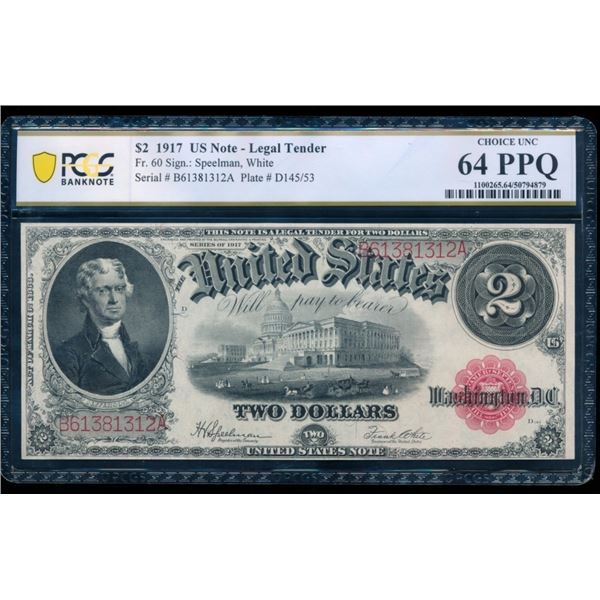 1917 $2 Legal Tender Note PCGS 64PPQ