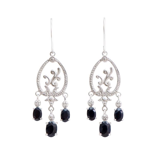 Plated Rhodium and Sterling Silver 4.40ctw Sapphire Earrings