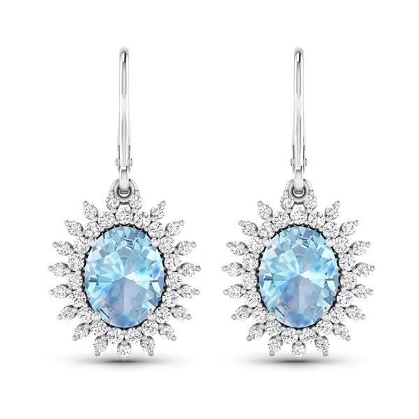 14KT White Gold 2.56ctw Aquamarine and Diamond Earrings