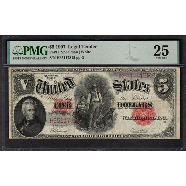 1907 $5 Legal Tender Note PMG 25