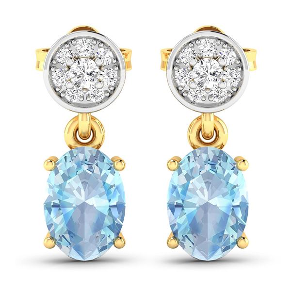 14KT Yellow Gold 1.02ctw Aquamarine and Diamond Earrings
