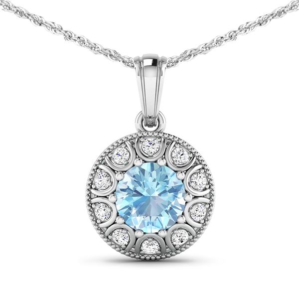 14KT White Gold 1.9ctw Aquamarine and Diamond Pendant