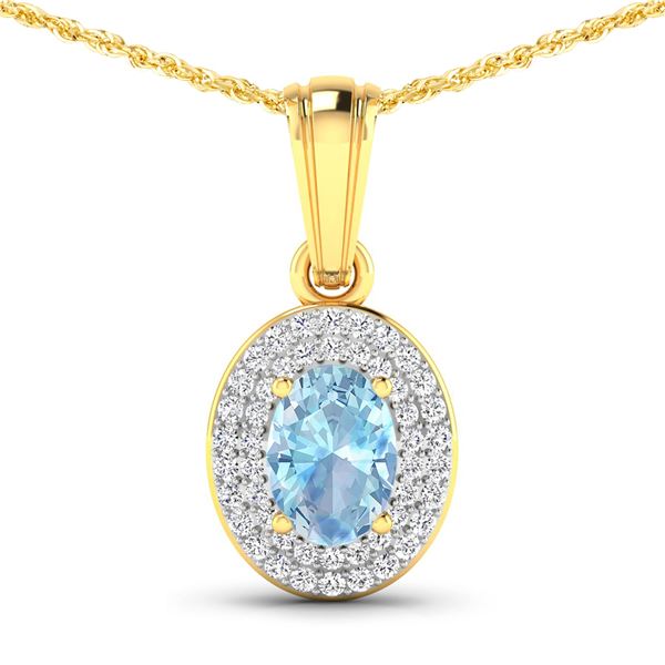 14KT Yellow Gold 0.51ctw Aquamarine and Diamond Pendant