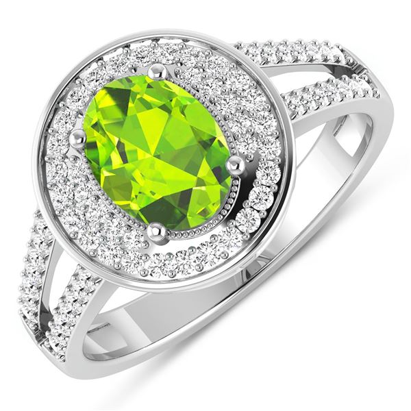 14KT White Gold 1.05ctw Peridot and Diamond Ring