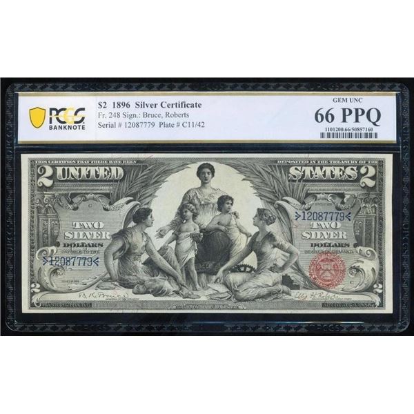 1896 $2 Educational Silver Certificate PCGS 66PPQ
