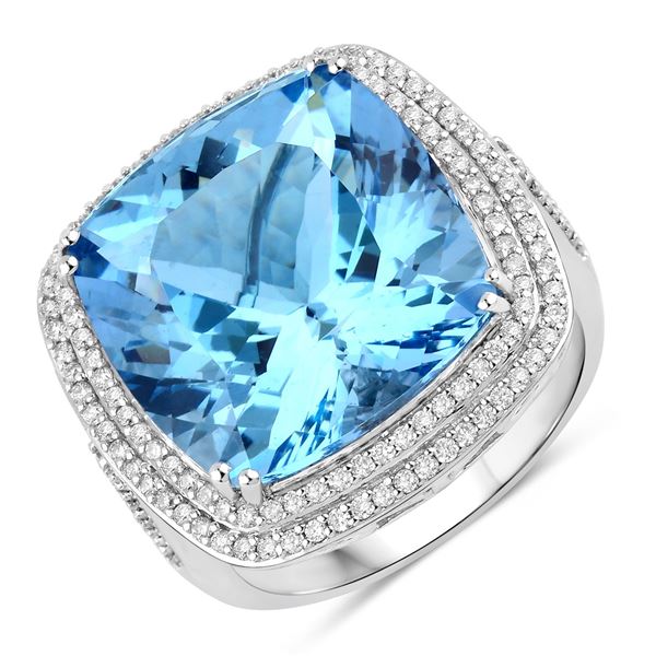 14KT White Gold 13.34ctw Aquamarine and Diamond Ring